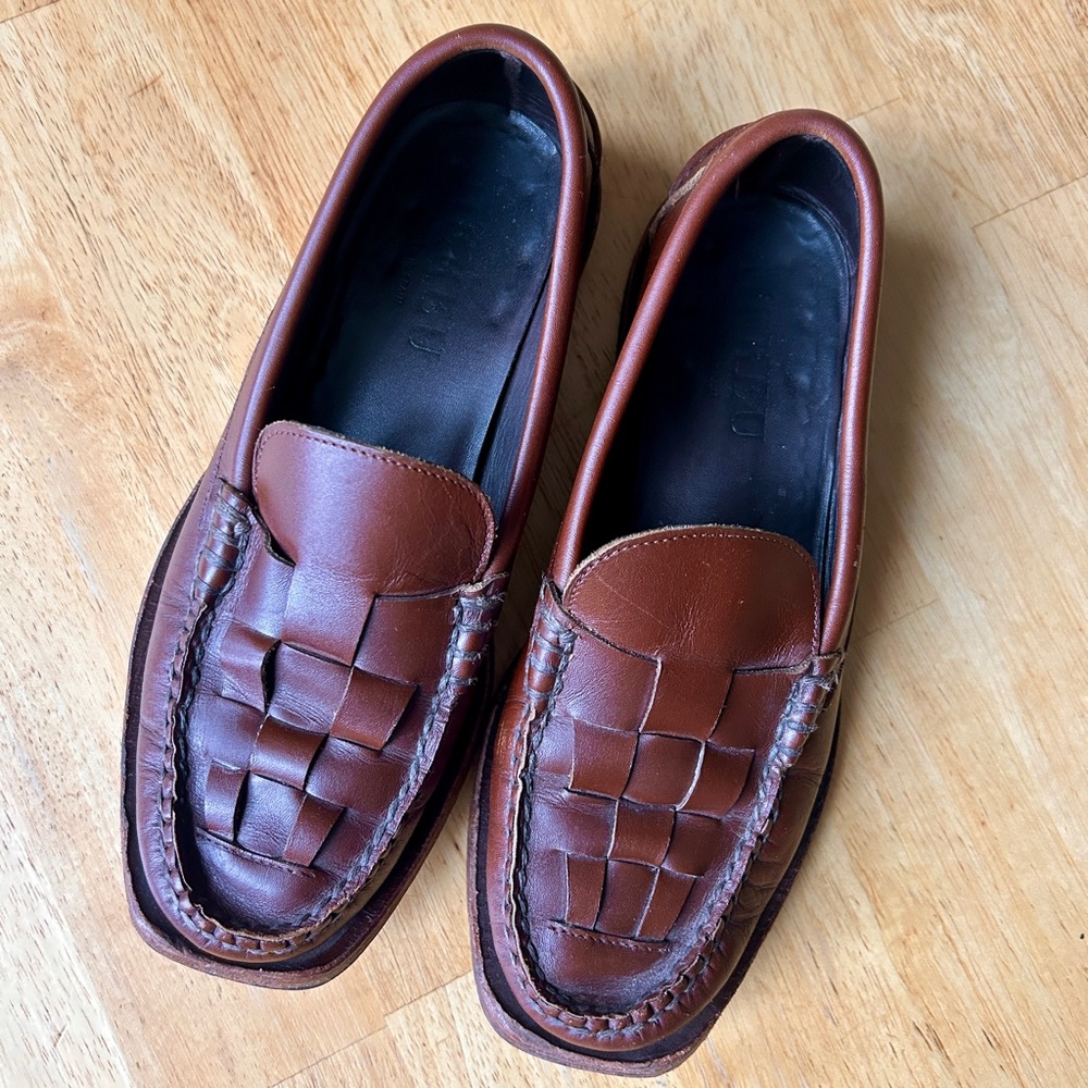 Woven Leather Loafers in Brown — Classic Women's Slip-Ons
